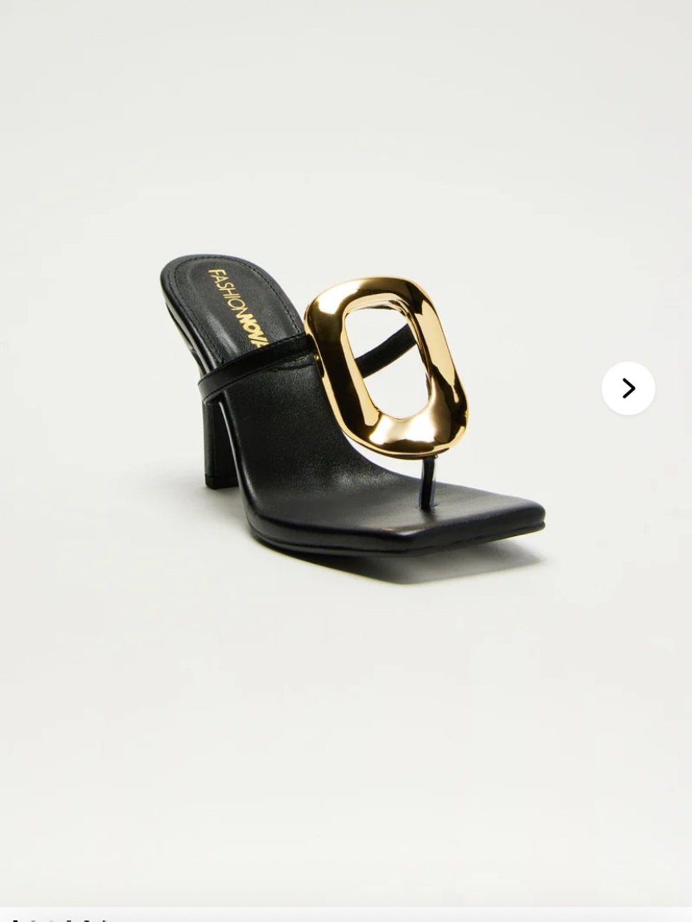 Fashion Nova Black Thong Heel Sandal with Large Gold Buckle